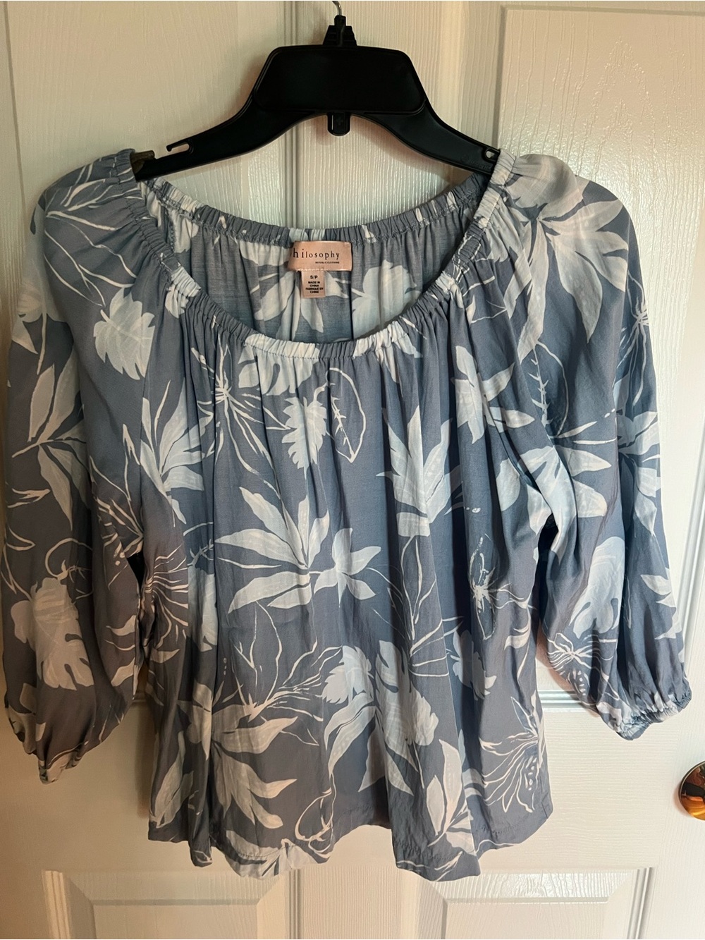 Philosophy Slate Blue Floral Peasant Blouse